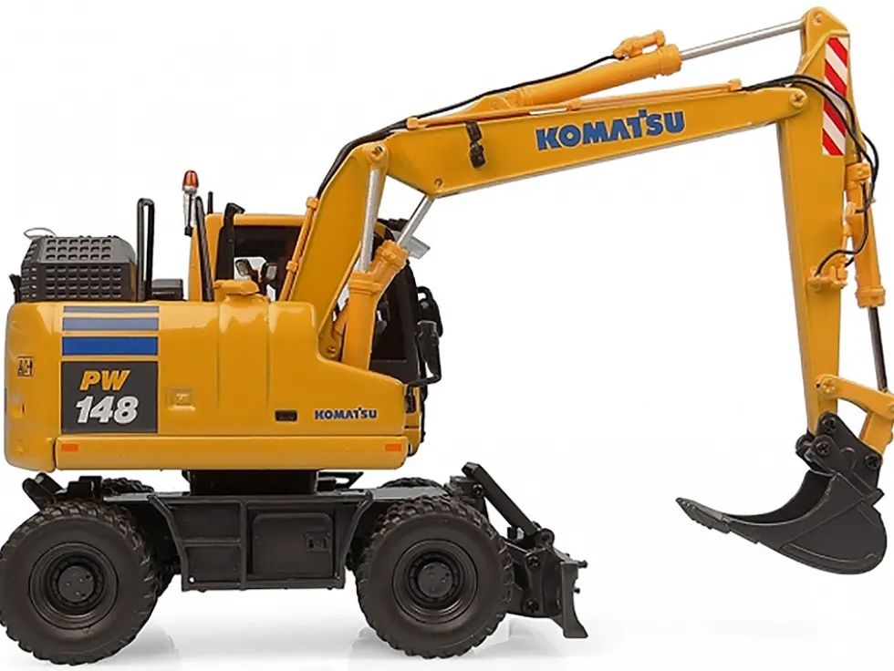 Komatsu PW148-11 Wheel Loader Yellow with Standard and Clamshell Buckets 1/50 Diecast Model by Universal Hobbies
