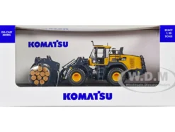 Komatsu WA475-10 Wheel Loader Yellow with Log Grapple and Log Accessories 1/50 Diecast Model by Universal Hobbies