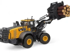 Komatsu WA475-10 Wheel Loader Yellow with Log Grapple and Log Accessories 1/50 Diecast Model by Universal Hobbies