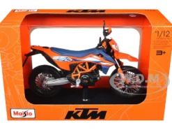 2023 KTM 690 SMC R Orange and Blue with Display Base 1/12 Diecast Model by Maisto