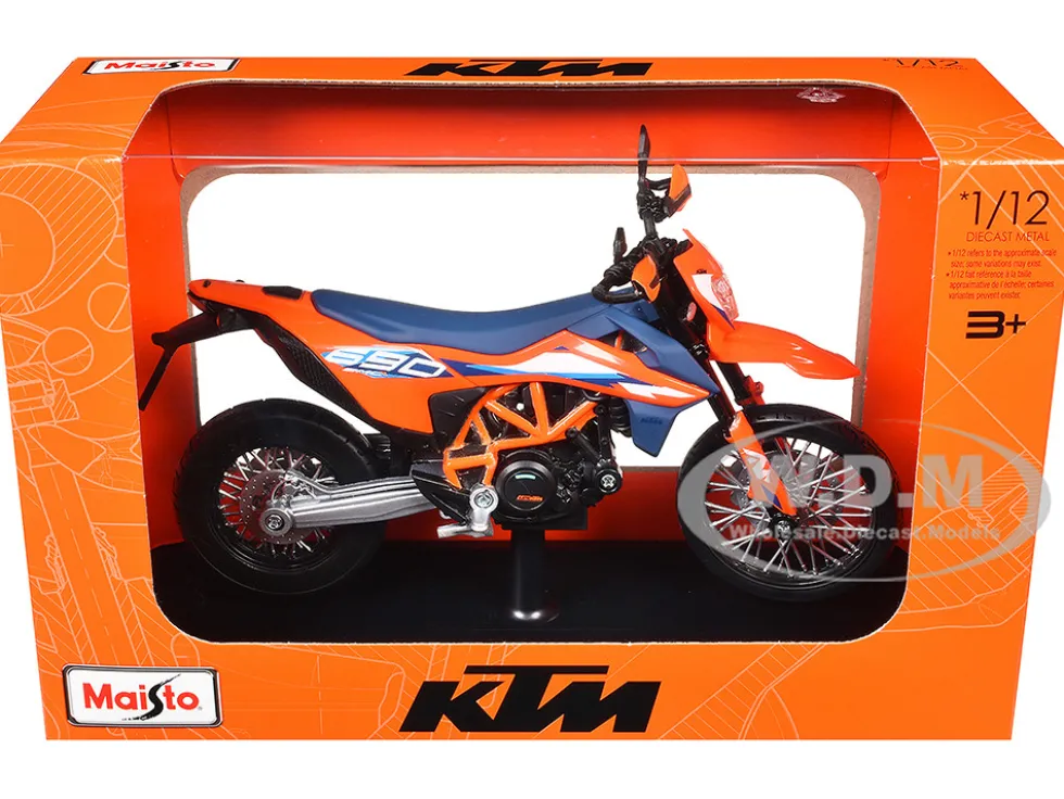 2023 KTM 690 SMC R Orange and Blue with Display Base 1/12 Diecast Model by Maisto