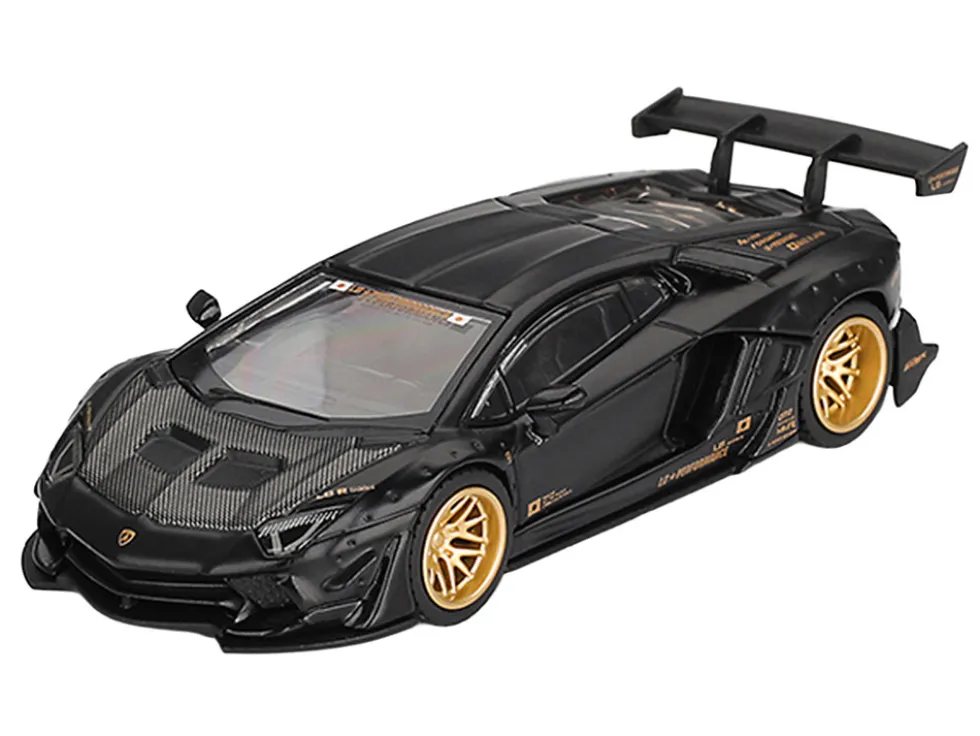 Lamborghini Aventador "LB-Works" Matt Black with Carbon Hood Limited Edition 1/64 Diecast Model Car by Mini GT