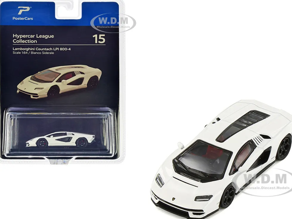 Lamborghini Countach LPI 800 4 Bianco Siderale White Hypercar League Collection 1/64 Diecast Model Car PosterCars H15B
