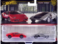 Lamborghini Countach LP5000 QV Red and Lancia Stratos Zero Gray Metallic "Car Culture" Set of 2 Cars Diecast Model Cars by Hot Wheels