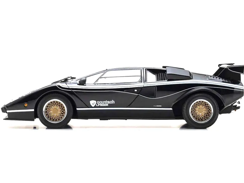 Lamborghini Countach LP 500R Black with White Interior 1/18 Diecast Model Car by Kyosho