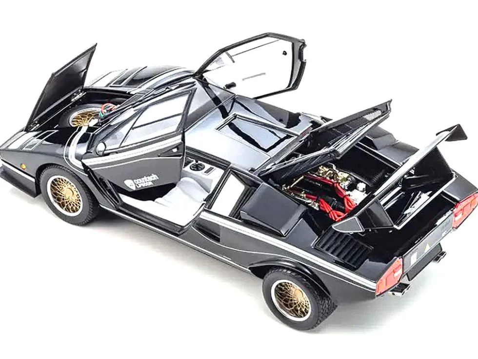 Lamborghini Countach LP 500R Black with White Interior 1/18 Diecast Model Car by Kyosho