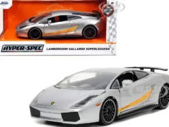 Lamborghini Gallardo Superleggera Silver Metallic with Yellow Stripes Hyper-Spec Series 1/24 Diecast Model Car Jada 34027