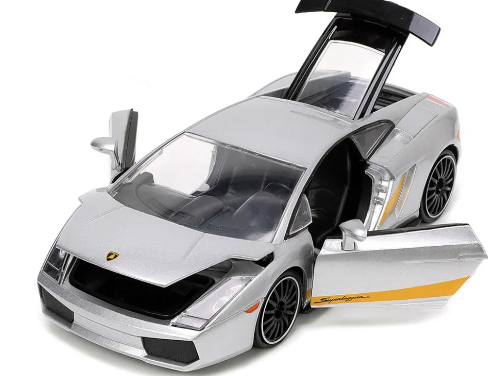 Lamborghini Gallardo Superleggera Silver Metallic with Yellow Stripes Hyper-Spec Series 1/24 Diecast Model Car Jada 34027
