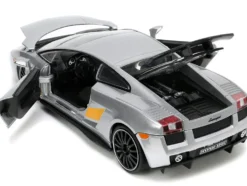 Lamborghini Gallardo Superleggera Silver Metallic with Yellow Stripes Hyper-Spec Series 1/24 Diecast Model Car Jada 34027