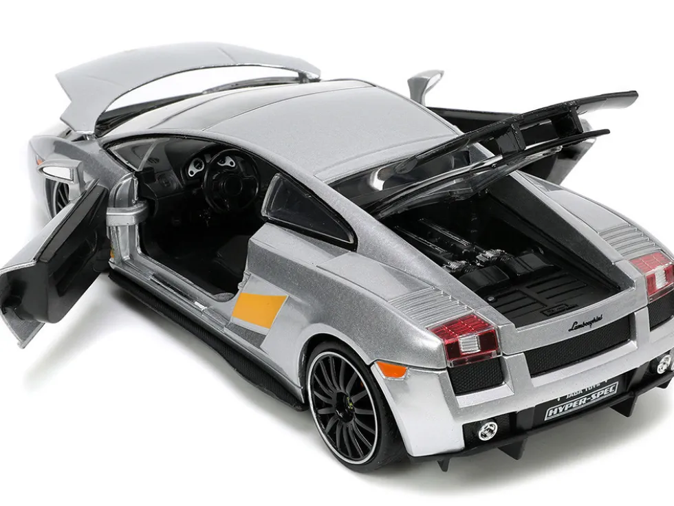 Lamborghini Gallardo Superleggera Silver Metallic with Yellow Stripes Hyper-Spec Series 1/24 Diecast Model Car Jada 34027