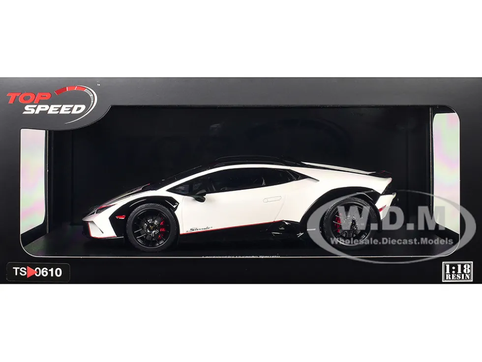 Lamborghini Huracan Sterrato Bianco Asopo White with Matt Black Top and Red Stripes 1/18 Model Car by Top Speed