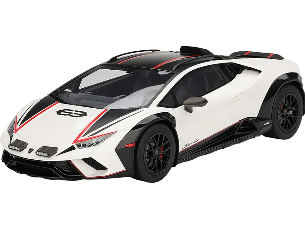 Lamborghini Huracan Sterrato Bianco Asopo White with Matt Black Top and Red Stripes 1/18 Model Car by Top Speed