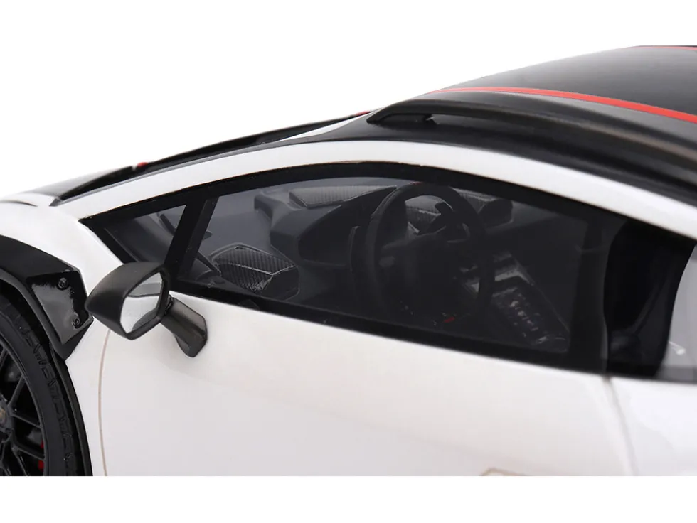 Lamborghini Huracan Sterrato Bianco Asopo White with Matt Black Top and Red Stripes 1/18 Model Car by Top Speed