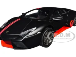 Lamborghini Reventon Matt Black with Red Stripes "Satin Paint" Series 1/24 Diecast Model Car by Motormax