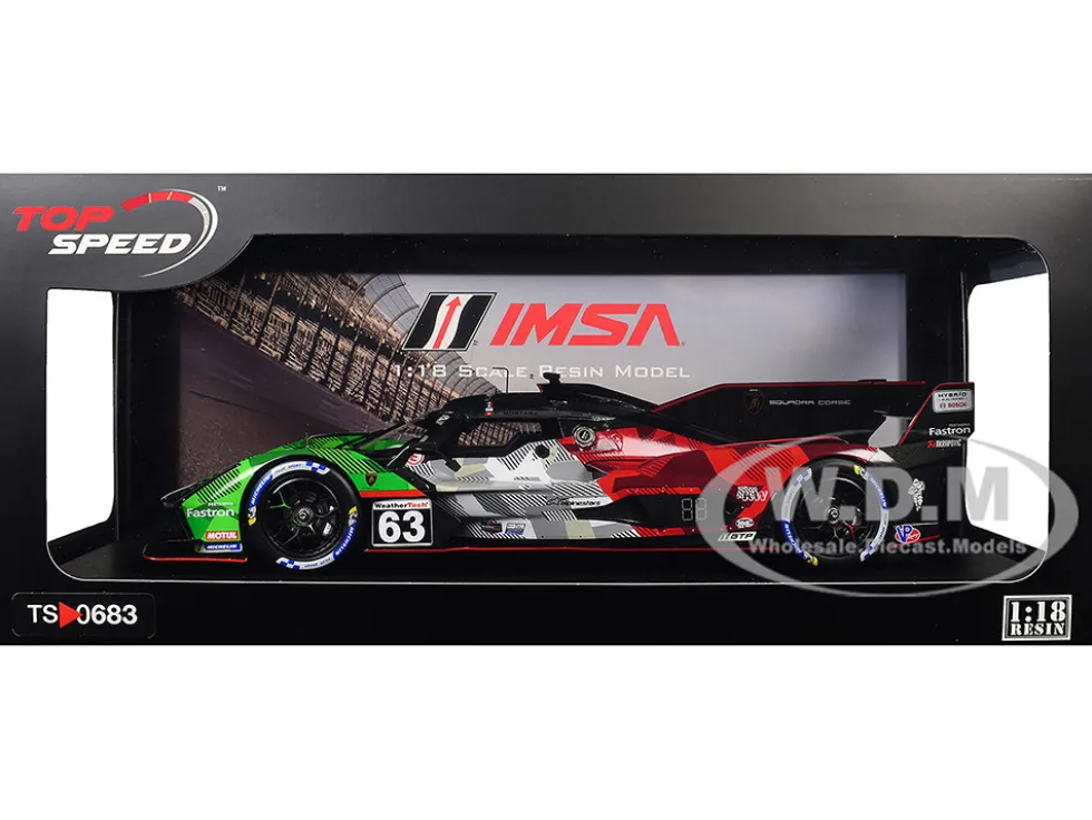 Lamborghini SC63 #63 Mirko Bortolotti - Romain Grosjean - Daniil Kvyat - Edoardo Mortara "Automobili Lamborghini Squadra Corse" IMSA "24 Hours of Daytona" (2025) 1/18 Model Car by Top Speed