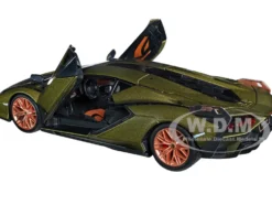 Lamborghini Sian FKP 37 Matt Green Metallic Copper Wheels 1/24 Diecast Model Car Bburago 21099