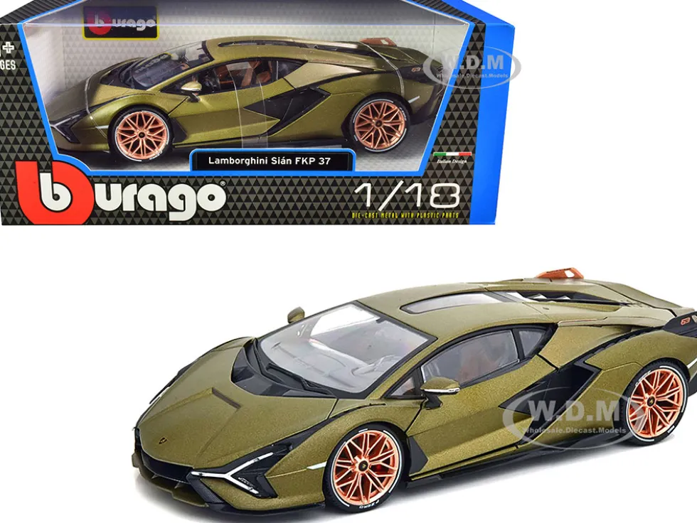 Lamborghini Sian FKP 37 Matt Green Metallic Copper Wheels 1/18 Diecast Model Car Bburago 11046