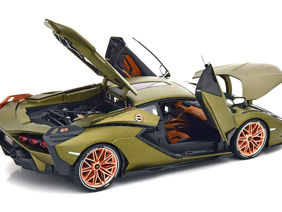 Lamborghini Sian FKP 37 Matt Green Metallic Copper Wheels 1/18 Diecast Model Car Bburago 11046