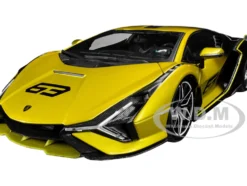 Lamborghini Sian FKP 37 #63 Yellow Metallic Black 1/18 Diecast Model Car Bburago 11100