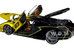 Lamborghini Sian FKP 37 #63 Yellow Metallic Black 1/18 Diecast Model Car Bburago 11100