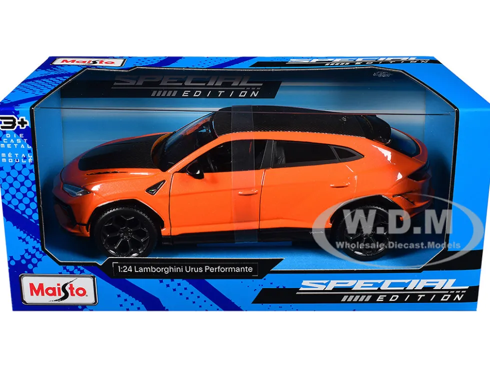 Lamborghini Urus Performante Orange Metallic with Carbon Hood and Top "Special Edition" Series 1/24 Diecast Model Car by Maisto