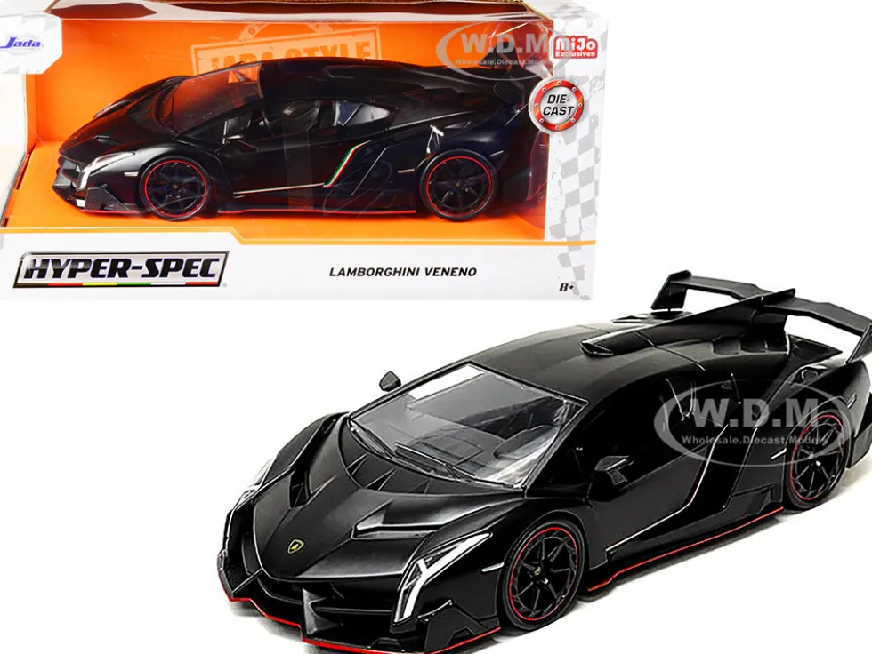 Lamborghini Veneno Matt Black Hyper-Spec Series 1/24 Diecast Model Car Jada 33615