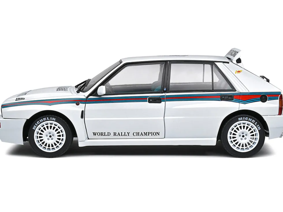 1992 Lancia Delta HF Integrale Evo 1 Martini 6 White with Blue and Red Stripes World Rally Champion Martini Racing 1/18 Diecast Model Car Solido S1807804