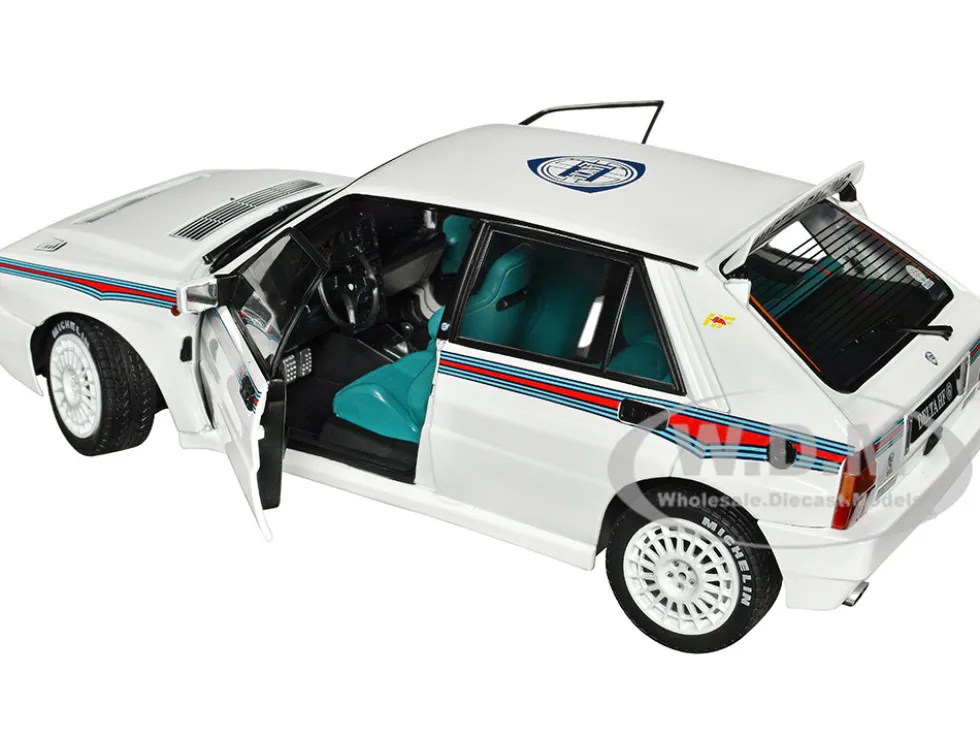 1992 Lancia Delta HF Integrale Evo 1 Martini 6 White with Blue and Red Stripes World Rally Champion Martini Racing 1/18 Diecast Model Car Solido S1807804
