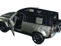 2022 Land Rover Defender 110 Green Metallic with Black Top and Sunroof 1/24 Diecast Model Car Bburago 21101grn