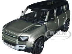 2022 Land Rover Defender 110 Green Metallic with Black Top and Sunroof 1/24 Diecast Model Car Bburago 21101grn