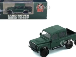 Land Rover Defender 110 Pickup Truck Green with Extra Wheels 1/64 Diecast Model Car BM Creations 64B0197