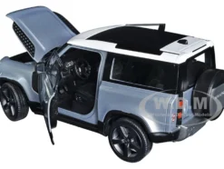 2020 Land Rover Defender Silver Metallic White Top NEX Models 1/26 Diecast Model Car Welly 24110W-SIL