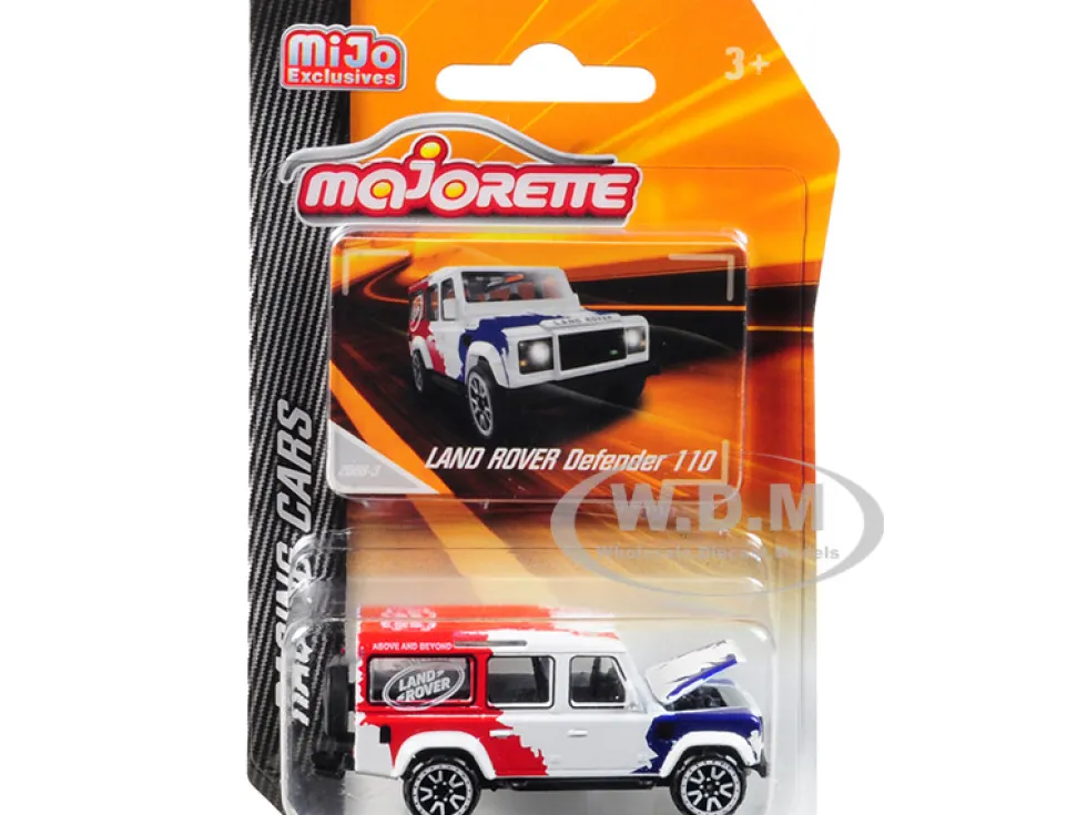 Land Rover Defender 110 White Red Blue Above and Beyond Racing Cars 1/60 Diecast Model Car Majorette 4009MJ1
