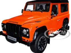 Land Rover Defender 90 Works V8 Bright Orange Gloss Black Top 70th Edition 1/18 Diecast Model Car LCD Models LCD18007