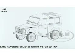 Land Rover Defender 90 Works V8 Matt Black Gloss Black Top 70th Edition 1/18 Diecast Model Car LCD Models LCD18007
