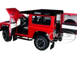 Land Rover Defender 90 Works V8 Red Metallic Gloss Black Top 70th Edition 1/18 Diecast Model Car LCD Models LCD18007