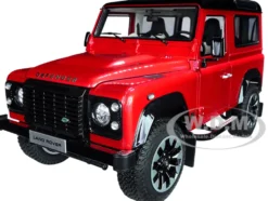 Land Rover Defender 90 Works V8 Red Metallic Gloss Black Top 70th Edition 1/18 Diecast Model Car LCD Models LCD18007