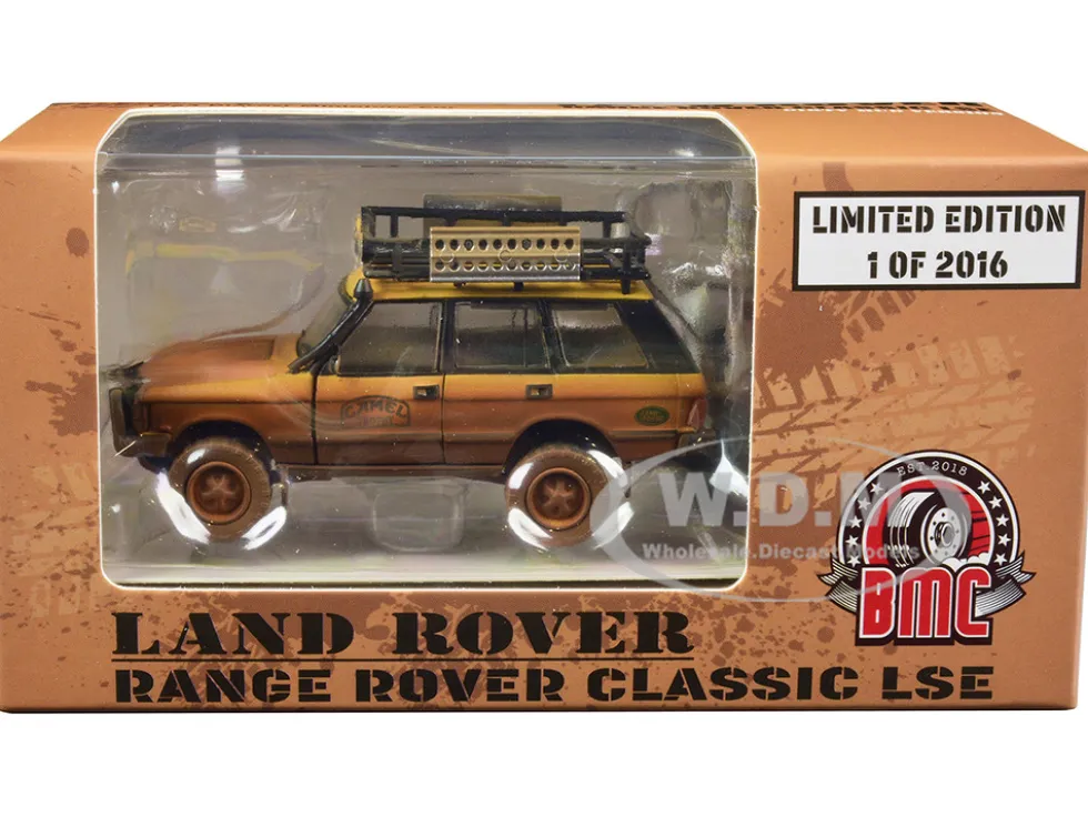 Land Rover Range Rover Classic LSE RHD Right Hand Drive Camel Trophy Yellow Dirty Mud Version with Roof Rack Extra Wheels and Accessories Limited Edition to 2016 pieces Worldwide 1/64 Diecast Model Car BM Creations 64B0283
