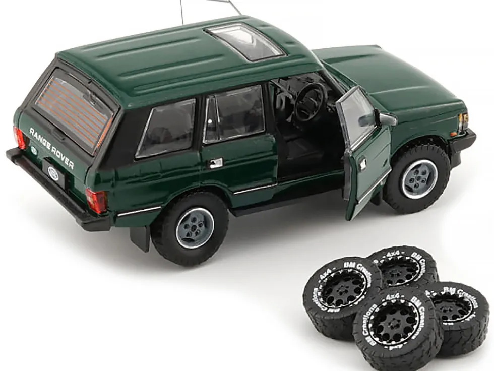 Land Rover Range Rover Classic LSE RHD Right Hand Drive Green with Sunroof with Extra Wheels 1/64 Diecast Model Car BM Creations 64B0182