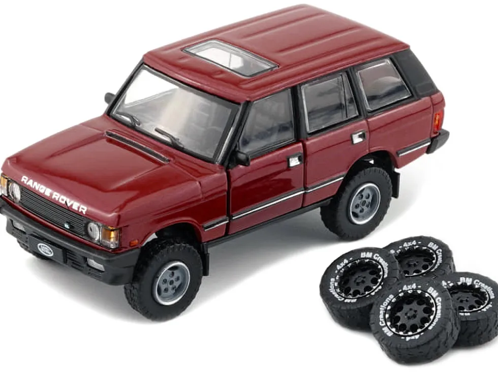 Land Rover Range Rover Classic LSE RHD Right Hand Drive Red with Sunroof Extra Wheels 1/64 Diecast Model Car BM Creations 64B0180