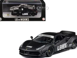 LB Works 488 "LBWK" Matt Black 1/64 Diecast Model Car by CM Model