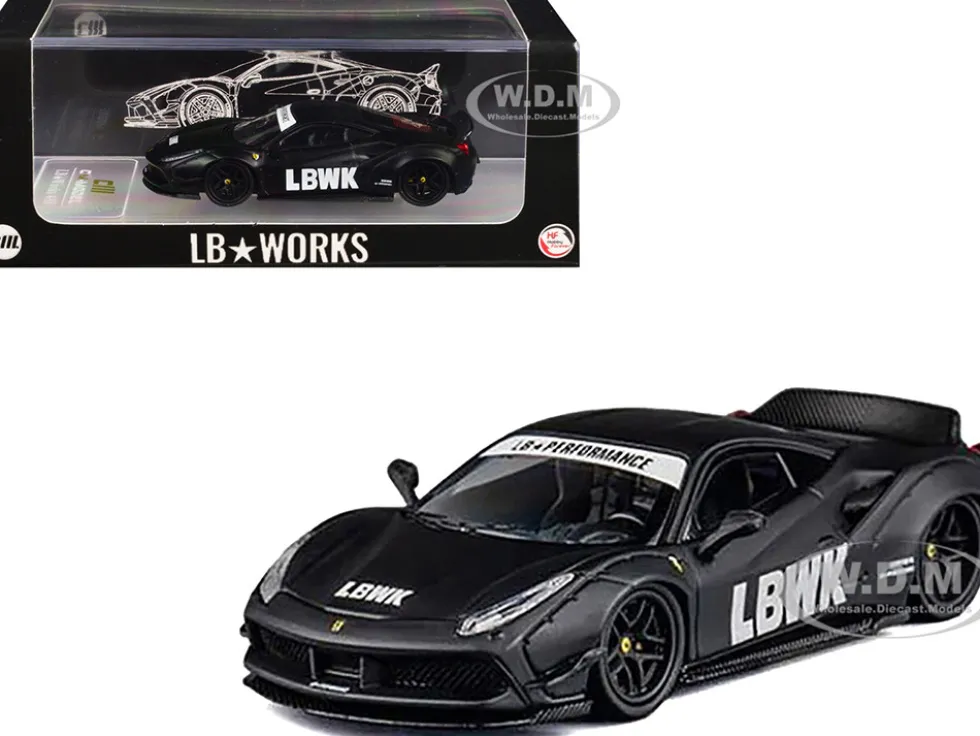 LB Works 488 "LBWK" Matt Black 1/64 Diecast Model Car by CM Model