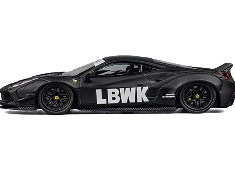 LB Works 488 "LBWK" Matt Black 1/64 Diecast Model Car by CM Model