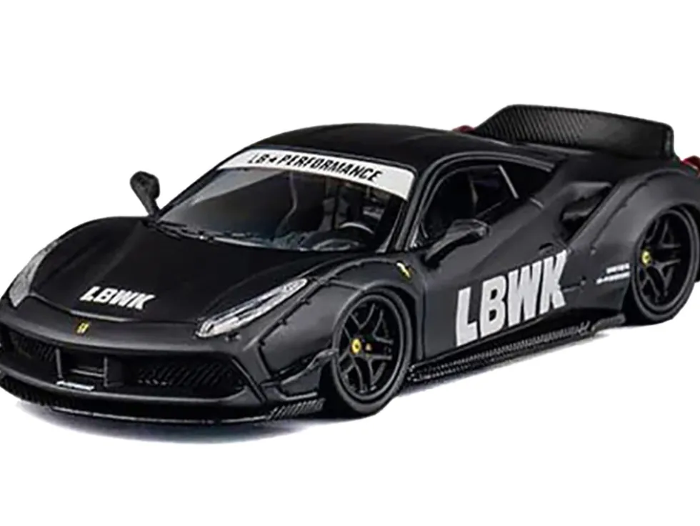 LB Works 488 "LBWK" Matt Black 1/64 Diecast Model Car by CM Model