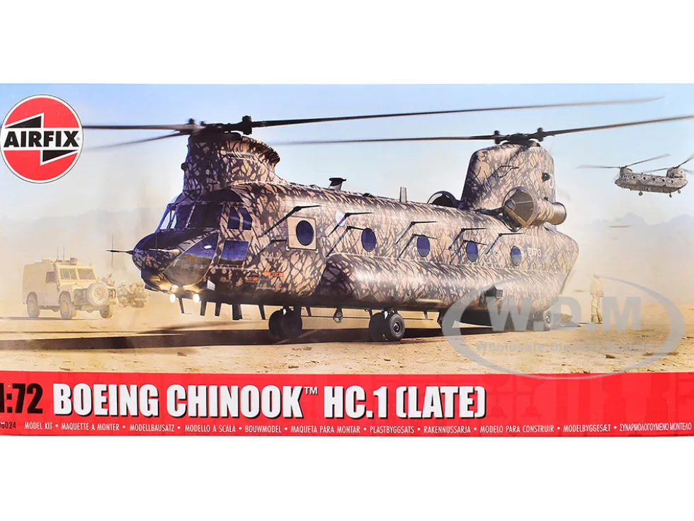 Level 3 Model Kit Boeing Chinook HC.1 (Late Production) Helicopter with 2 Scheme Options 1/72 Plastic Model Kit by Airfix