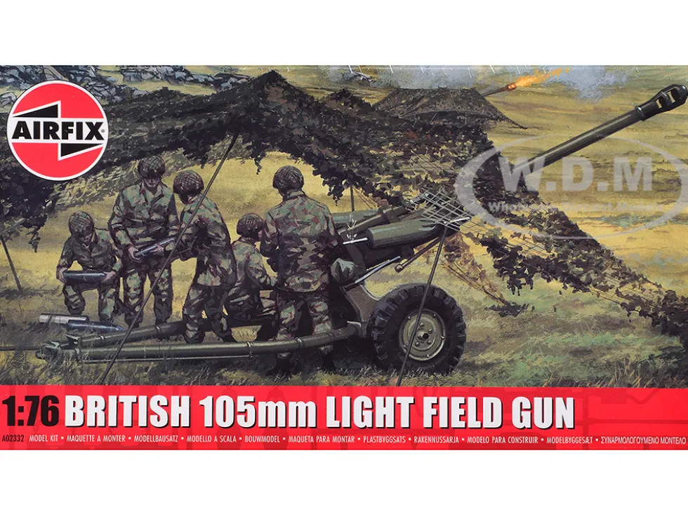 Level 1 Model Kit British 105mm Light Field Gun with 3 Scheme Options 1/76 Plastic Model Kit by Airfix