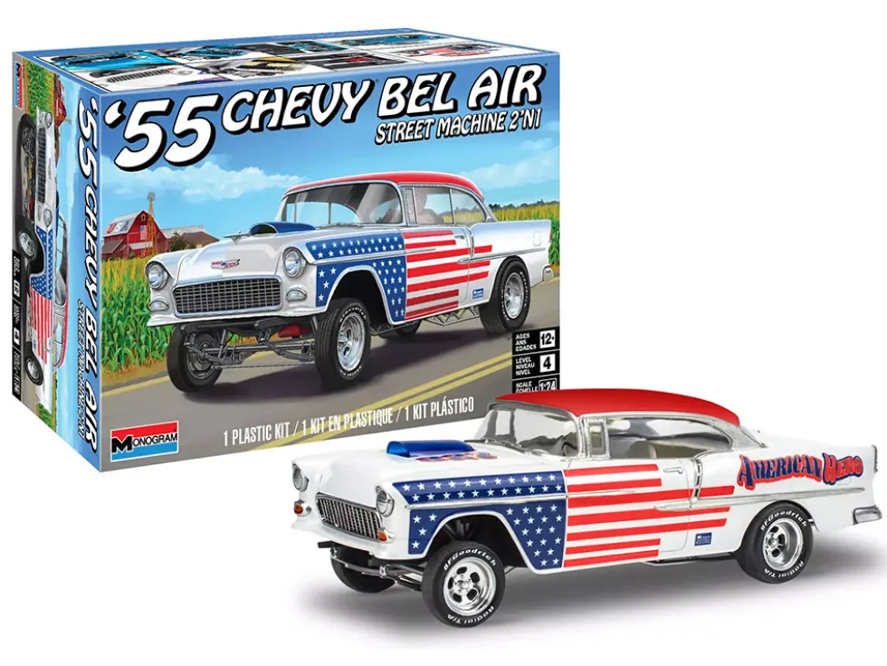 Level 4 Model Kit 1955 Chevrolet Bel Air Street Machine 2-in-1 Kit 1/24 Scale Model by Revell