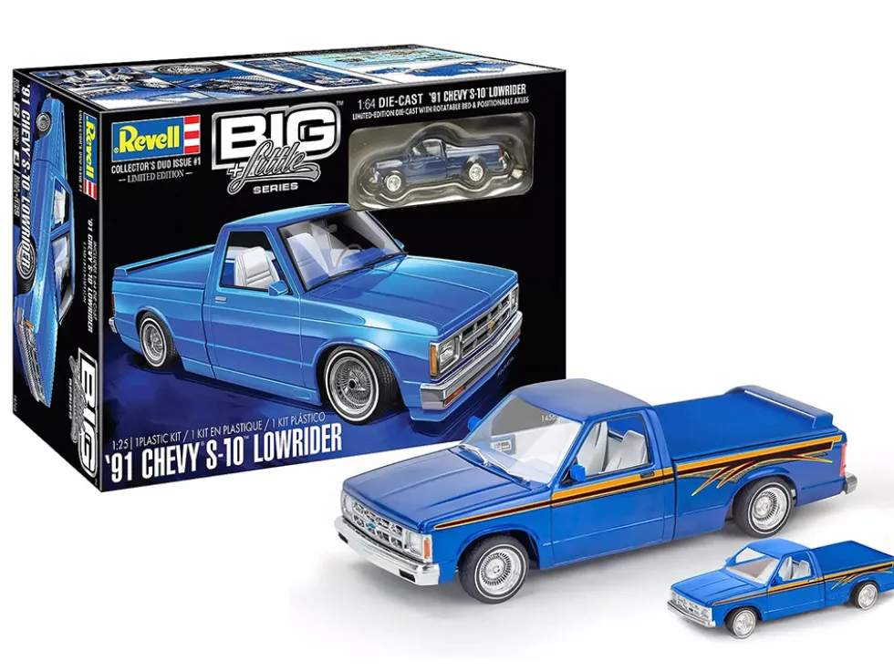 Level 4 Model Kit 1991 Chevrolet S-10 Lowrider Pickup Truck with 1/64 Diecast Version Included "Big + Little Series" 1/25 Scale Model by Revell