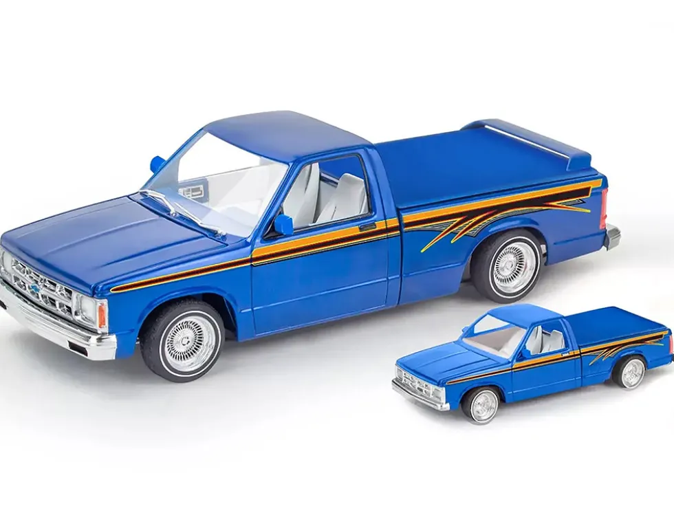 Level 4 Model Kit 1991 Chevrolet S-10 Lowrider Pickup Truck with 1/64 Diecast Version Included "Big + Little Series" 1/25 Scale Model by Revell