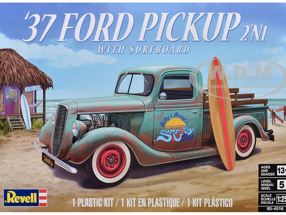 Level 5 Model Kit 1937 Ford Pickup Truck with Surfboard 2-in-1 Kit 1/25 Scale Model by Revell